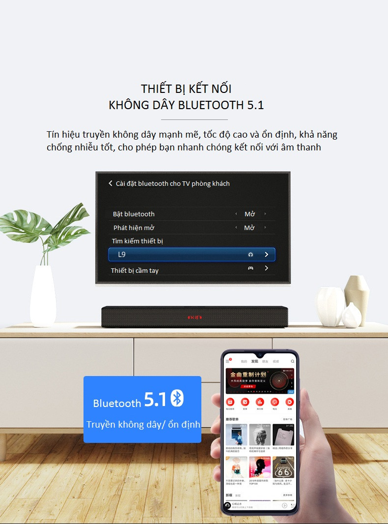 Tặng Dây Audio Quang Mạ Vàng 24K - Loa Soundbar TV Âm Thanh True Surround 5.1 Bluetooth Hát Karaoke L9 Kèm 02 Micro Không Dây - Công suất 200W - Hàng Nhập Khẩu