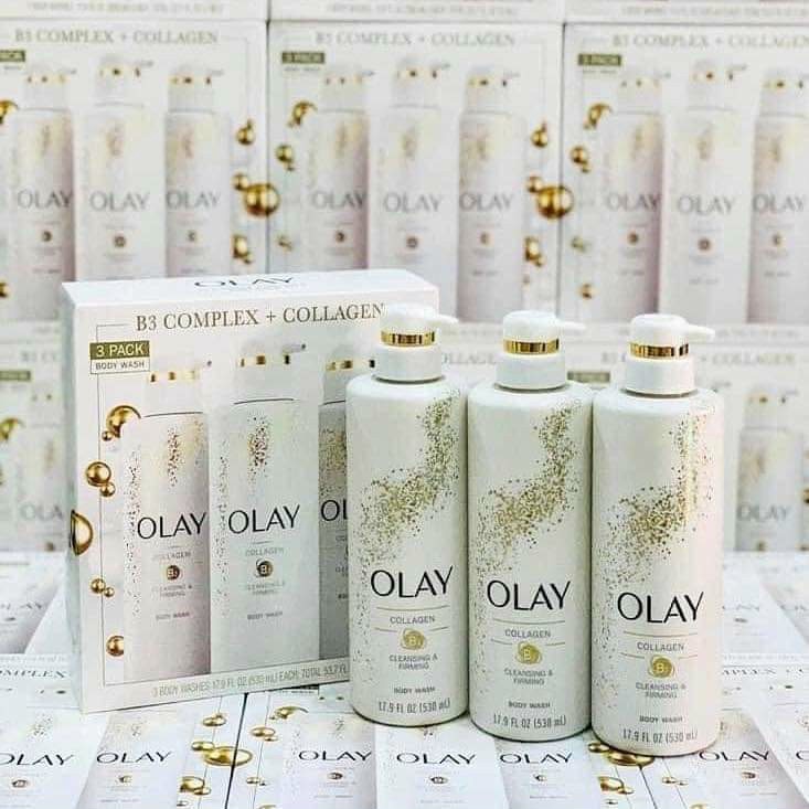 Sữa tắm Olay B3 collagen Cleansing &amp; Firming 530ml của mỹ-1 chai trắng( không có tem phụ- không xuất hóa đơn  )
