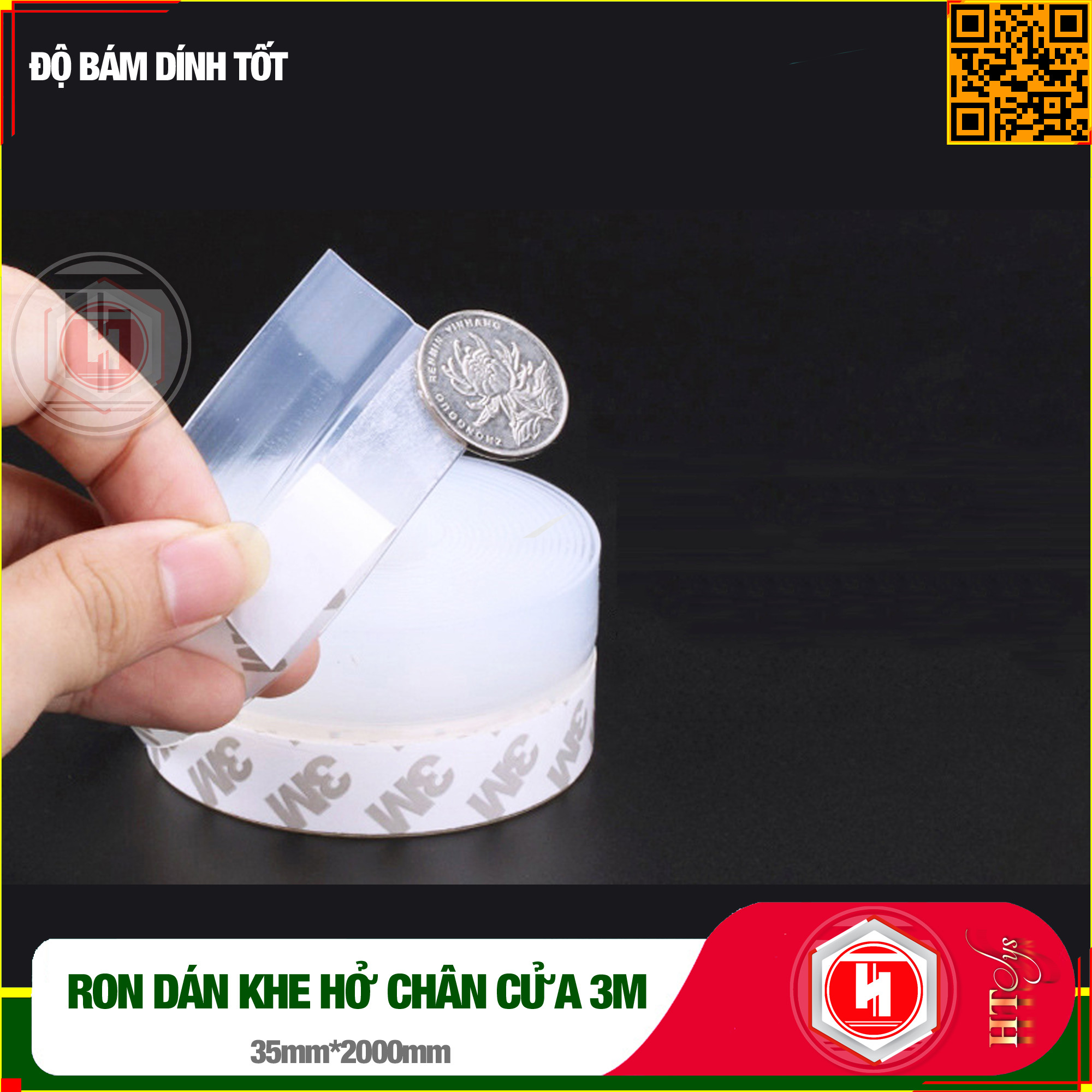 Cuộn Ron Dán Che Khe Cửa,Chân Cửa HT SYS - Lớp Keo Dán 3M Chống Nước - Chống Gió Lùa - Chống Ồn - Bụi Bẩn - Ngăn Côn Trùng -  Cuộn 25mm/35mm/45mm Dài 2 Mét