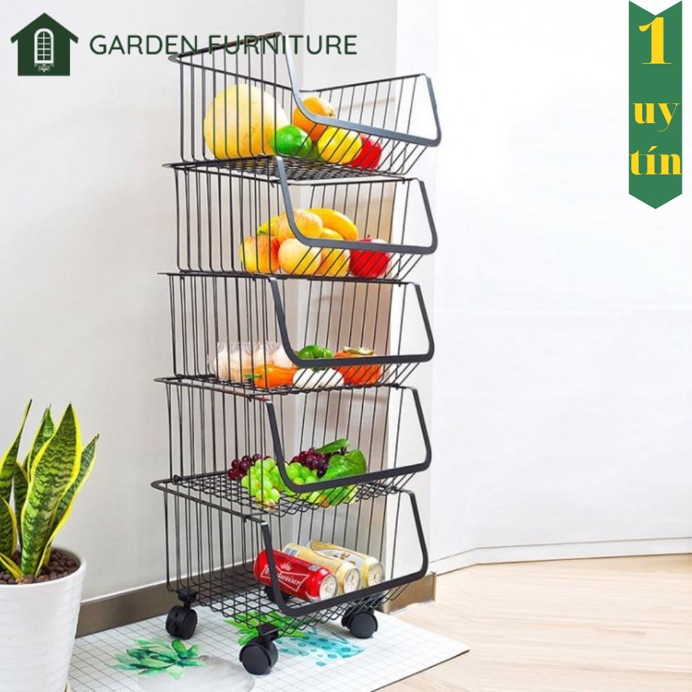 Kệ sắt đa năng nhiều tầng tháo rời có nắp đậy tiện dụng, giá kệ nhà bếp, phòng khách, có bánh xe di chuyển tiện lợi