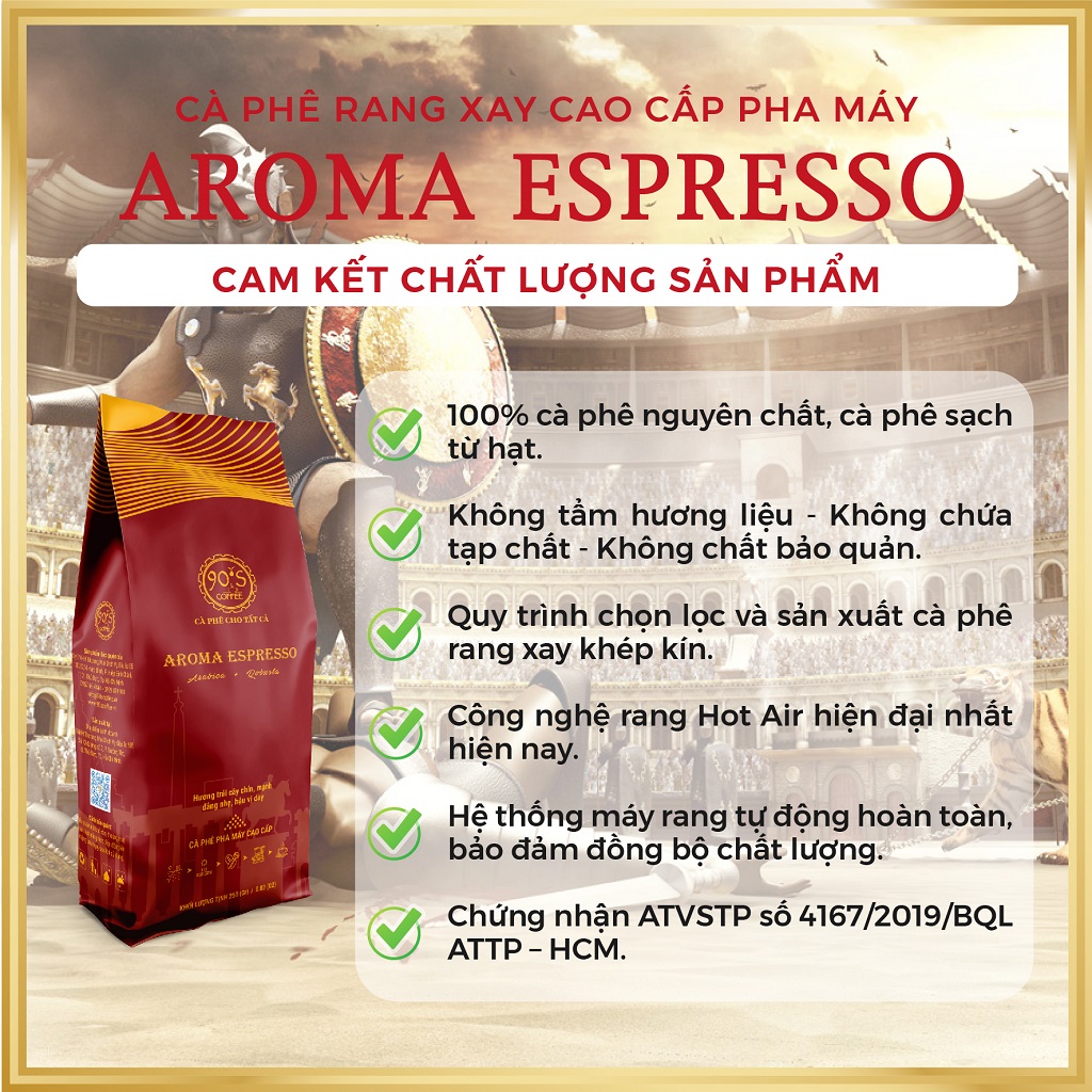 Cà Phê Rang Xay Thượng Hạng | AROMA ESPRESSO | 90S Coffee | Gu Café "Đấu Sĩ" Mạnh Mẽ & Hiện Đại | Cà Phê Pha Máy Cao Cấp