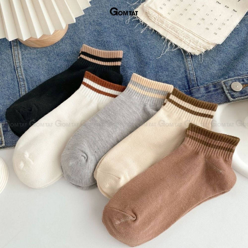 Hình ảnh Set 5 đôi tất vớ nữ cổ ngắn GOMTAT, chất liệu cotton mềm mịn thoáng mát, êm chân - CB095