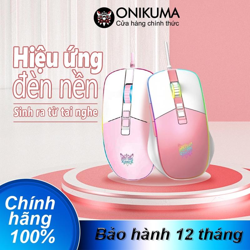 Chuột chơi game có dây ONIKUMA CW916 màu hồng trắng với đèn RGB [Hàng chính hãng