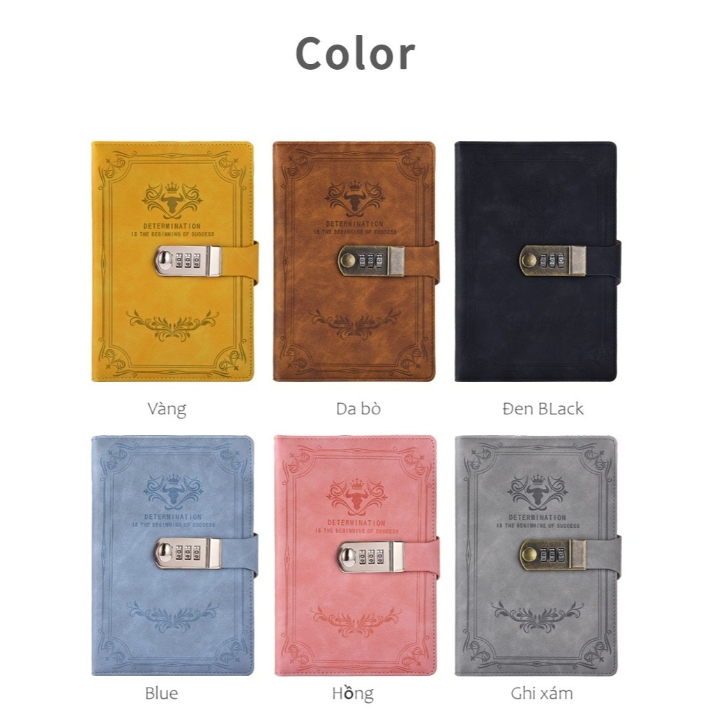 Sổ tay có khoá mật khẩu 200 Trang A5 Retro bìa da PU cao cấp Sách Nhật Ký Văn Phòng Phẩm Notebook