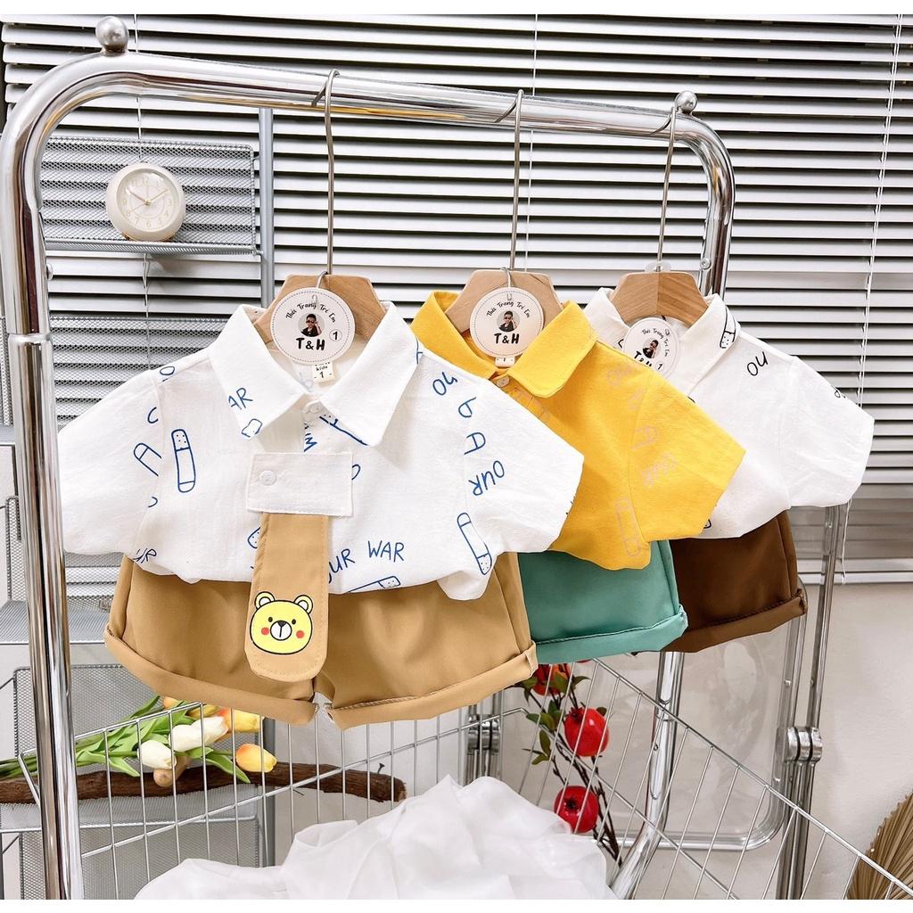 Set bộ sơ mi cho bé trai đi chơi đi tiệc phong cách Hàn Quốc size 10-20kg hàng Quảng Châu cao cấp
