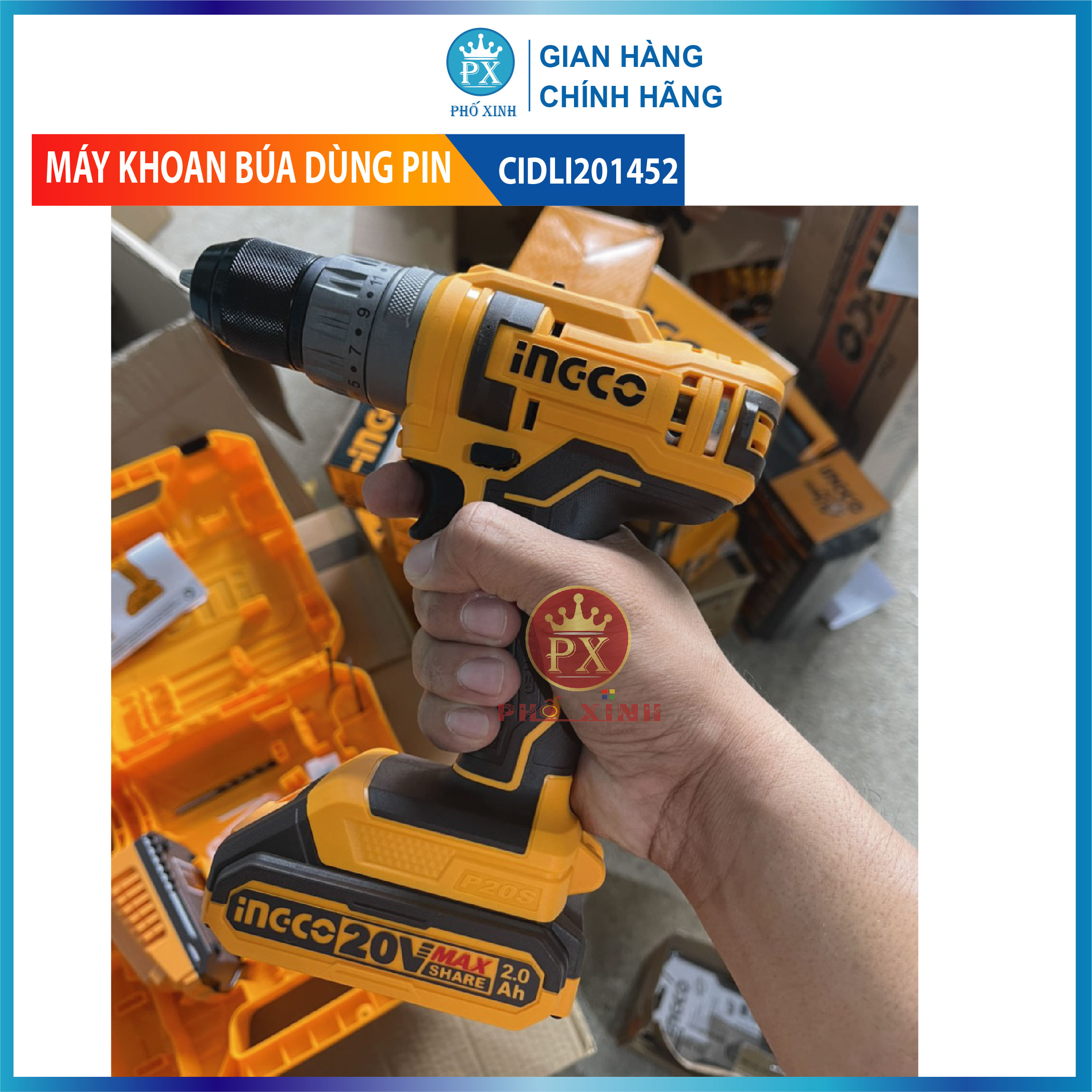 Máy khoan bê tông dùng pin 20V Ingco CIDLI201452 momen 45Nm