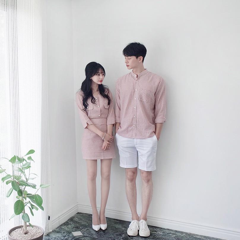 Áo cặp nam nữ FREESHIP Áo cặp váy sơ mi caro thời trang Hàn Quốc AV77