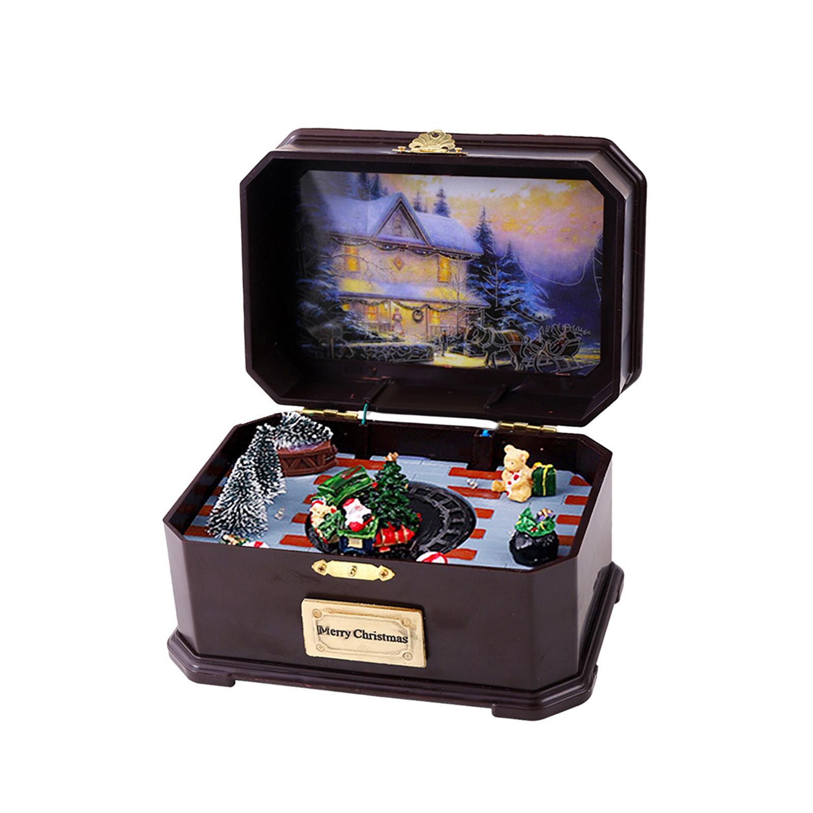 Xmas Music Box Decor Christmas Retro Creative Glow Tabletop Luminous Musical Box for Home Decoration Holiday Party