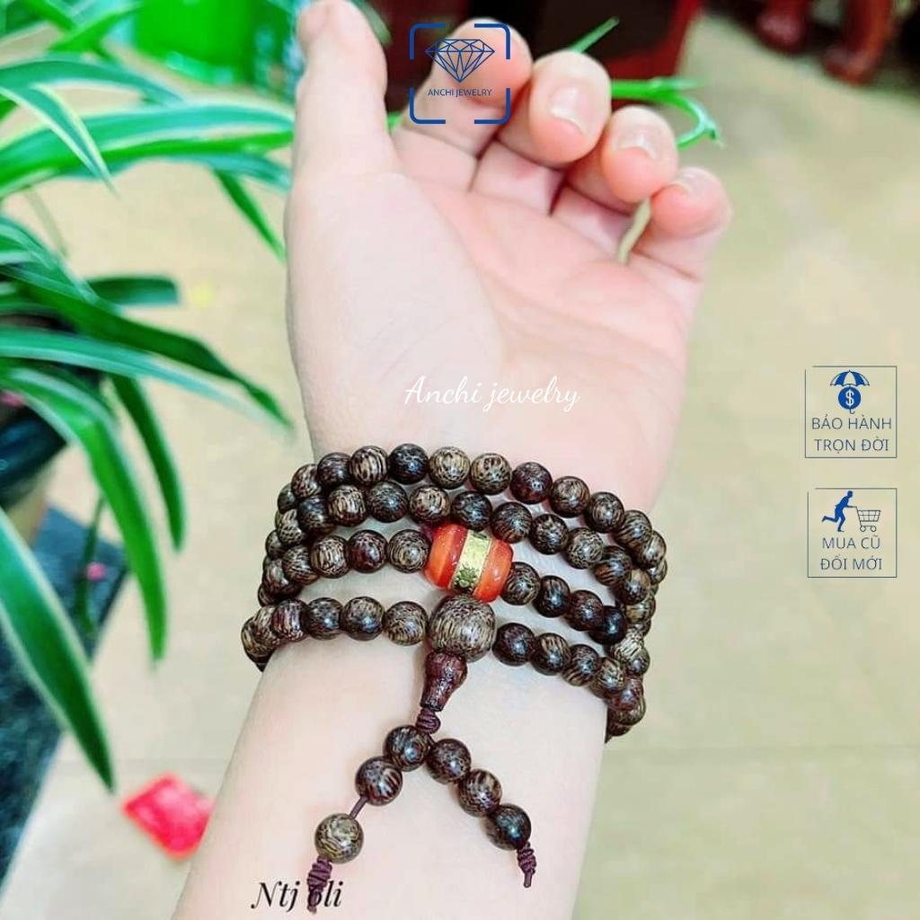 Vòng tay trầm hương nữ 108 hạt 6li mix lu thống dát vàng phong thủy, Anchi jewelry