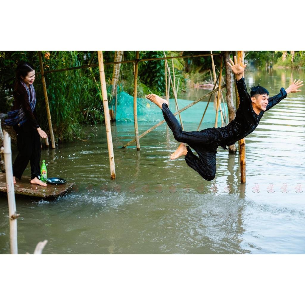 Bộ bà ba nâu nữ truyền thống vải lụa - Bộ nâu lụa nữ