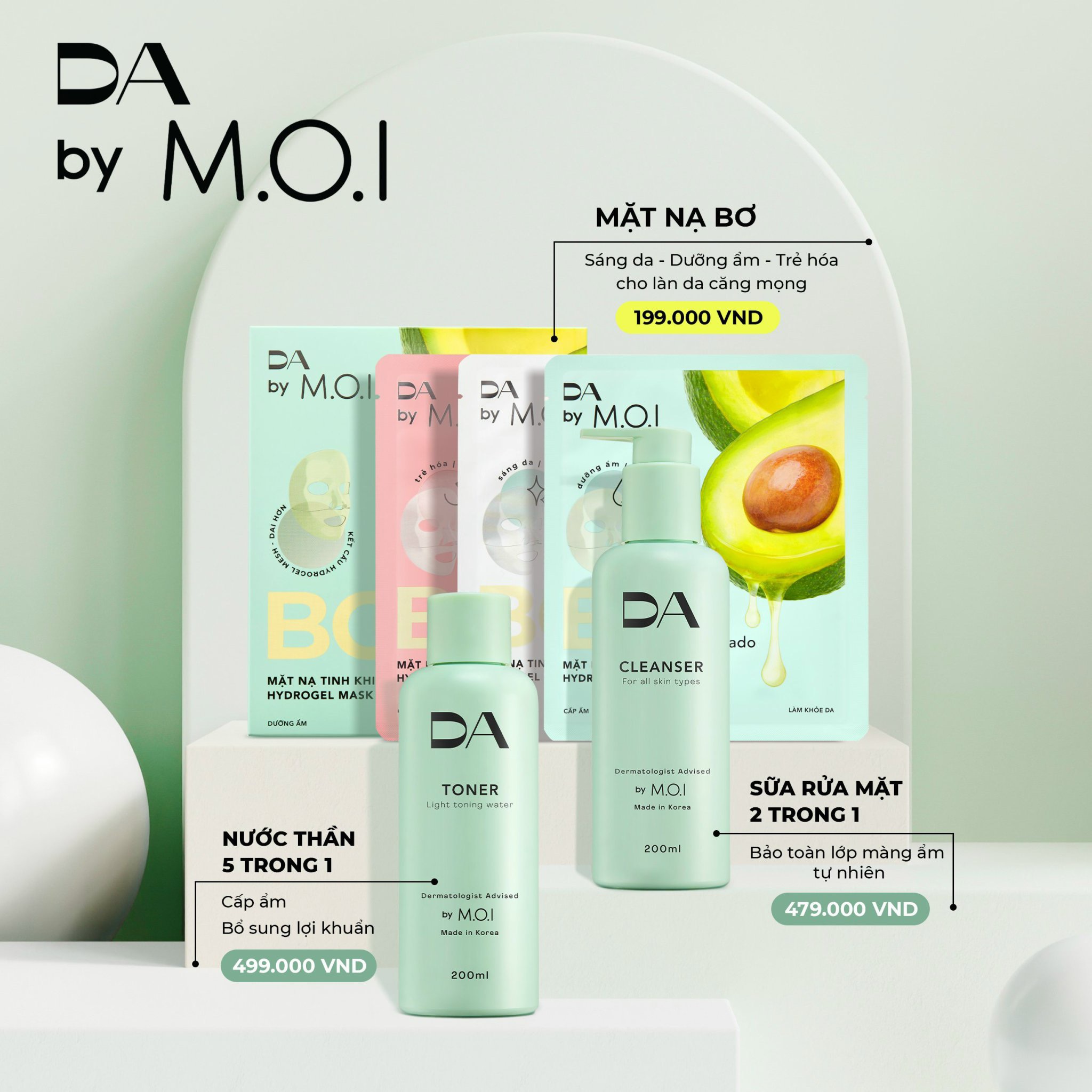 Set 3 miếng Mặt Nạ Bơ Tinh Khiết Hydrogel DA BY M.O.I Dưỡng ẩm - Sáng da - Trẻ hoá