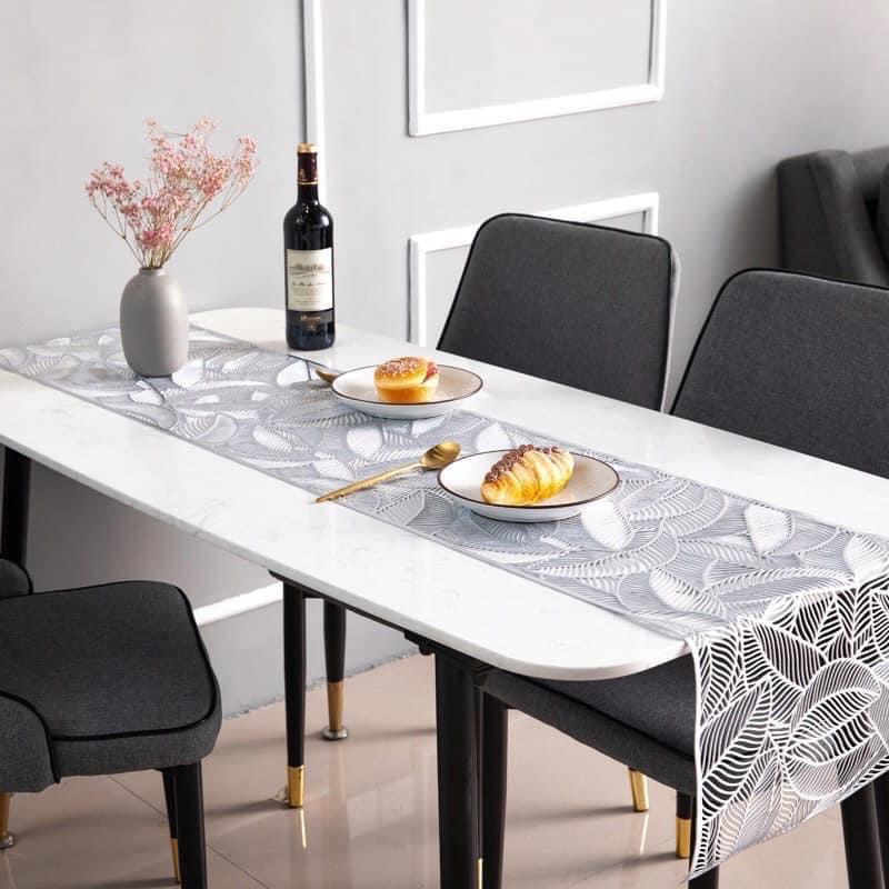 Tấm lót /Khăn trải bàn ăn cao cấp Hoạ Tiết Lá, Table runner decor bàn ăn chất liệu chịu nhiệt chống thấm