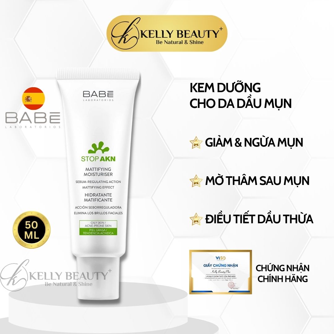 Kem Dưỡng Kiềm Dầu Ngừa Mụn BABE Stop AKN Mattifying Moisturiser - Kelly Beauty