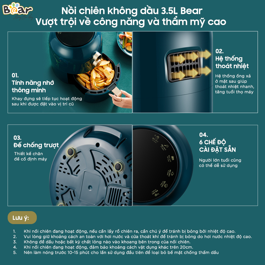 Nồi chiên không dầu 3.5L Bear Air Fryer VS-8083A - Đa chức năng, tự động thông minh - Bảo hành 18 tháng