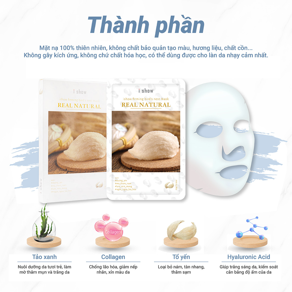 COMBO 2 Hộp Mặt Nạ Tổ Yến Dưỡng Trắng Da, Ngăn Ngừa Lão Hóa ishow Firming Bird's Nest Mask