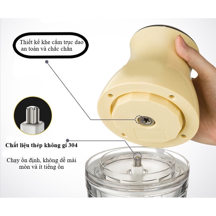 Máy Xay Cầm tay 6 lưỡi Cối thủy tinh, xay thịt cháo sinh tố tỏi ớt