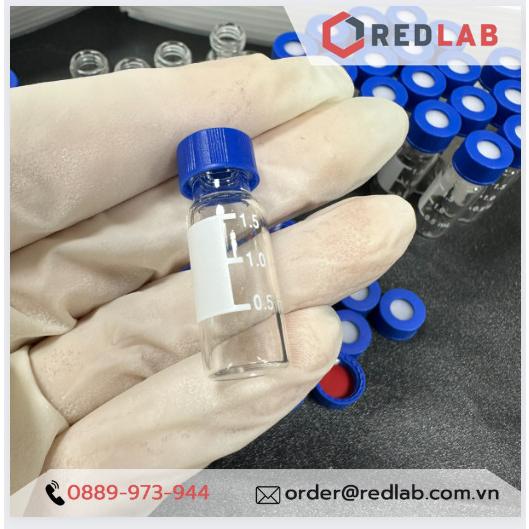 100 Lọ đựng mẫu vial 2ml trắng / nâu, nắp vặn xanh có lỗ, septa PTFE và silicon, Membrane - USA dùng cho sắc ký HPLC