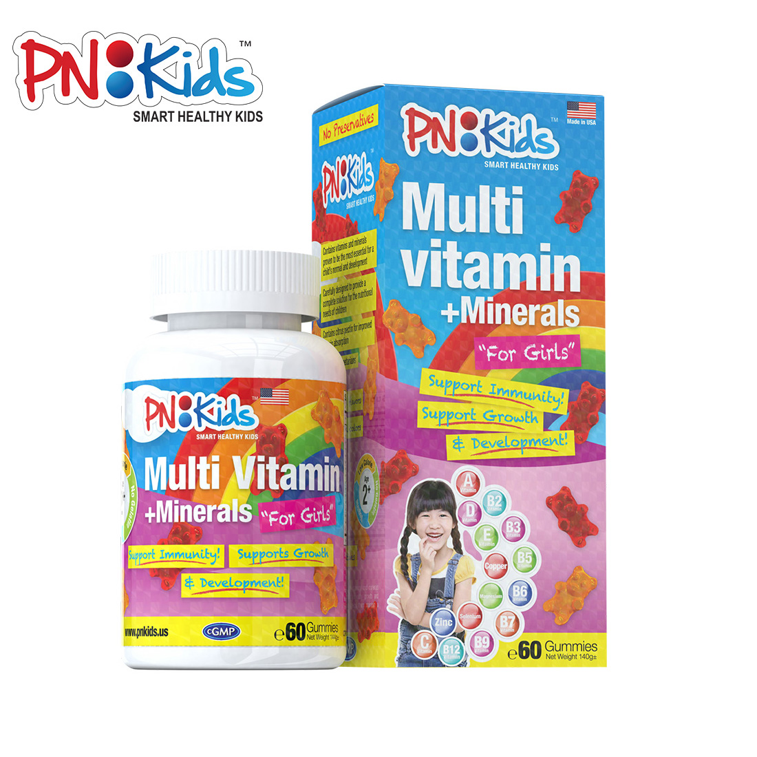 Kẹo Dẻo Bổ Sung Vitamin Tổng Hợp MULTIVITAMIN+MINERALS PNKIDS Hỗ Trợ Phát Triển Cơ Thể Khỏe Mạnh Và Tăng Cường Sức Đề Kháng Cho Bé Gái