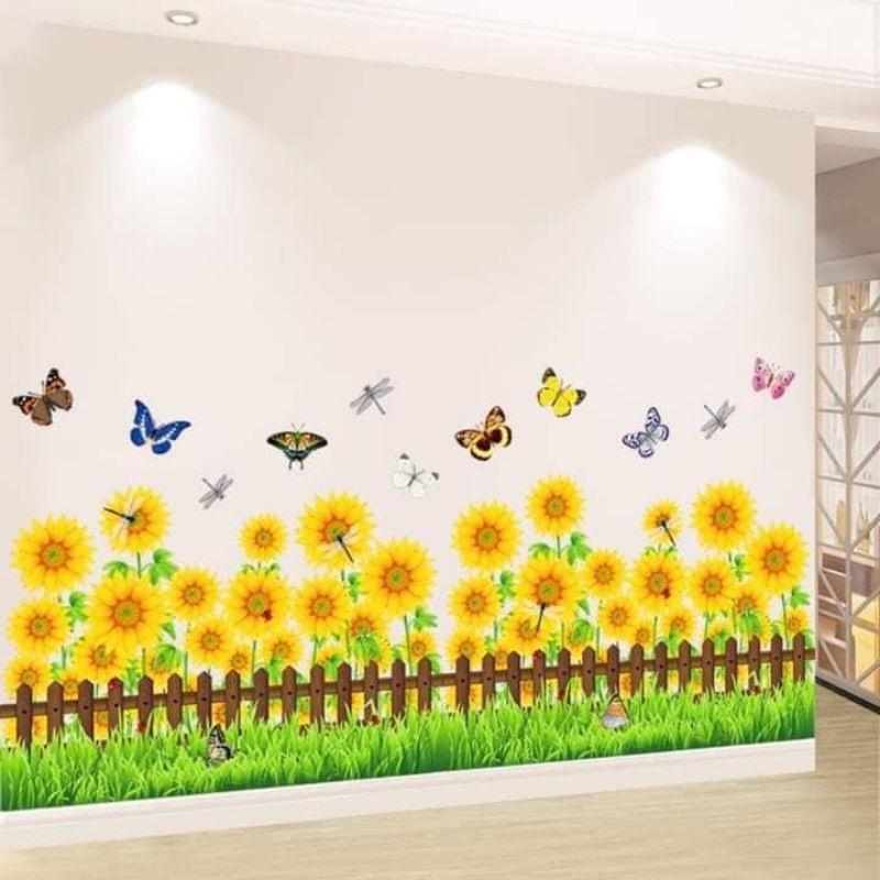 Decal dán tường hoa hướng dương và hàng rào