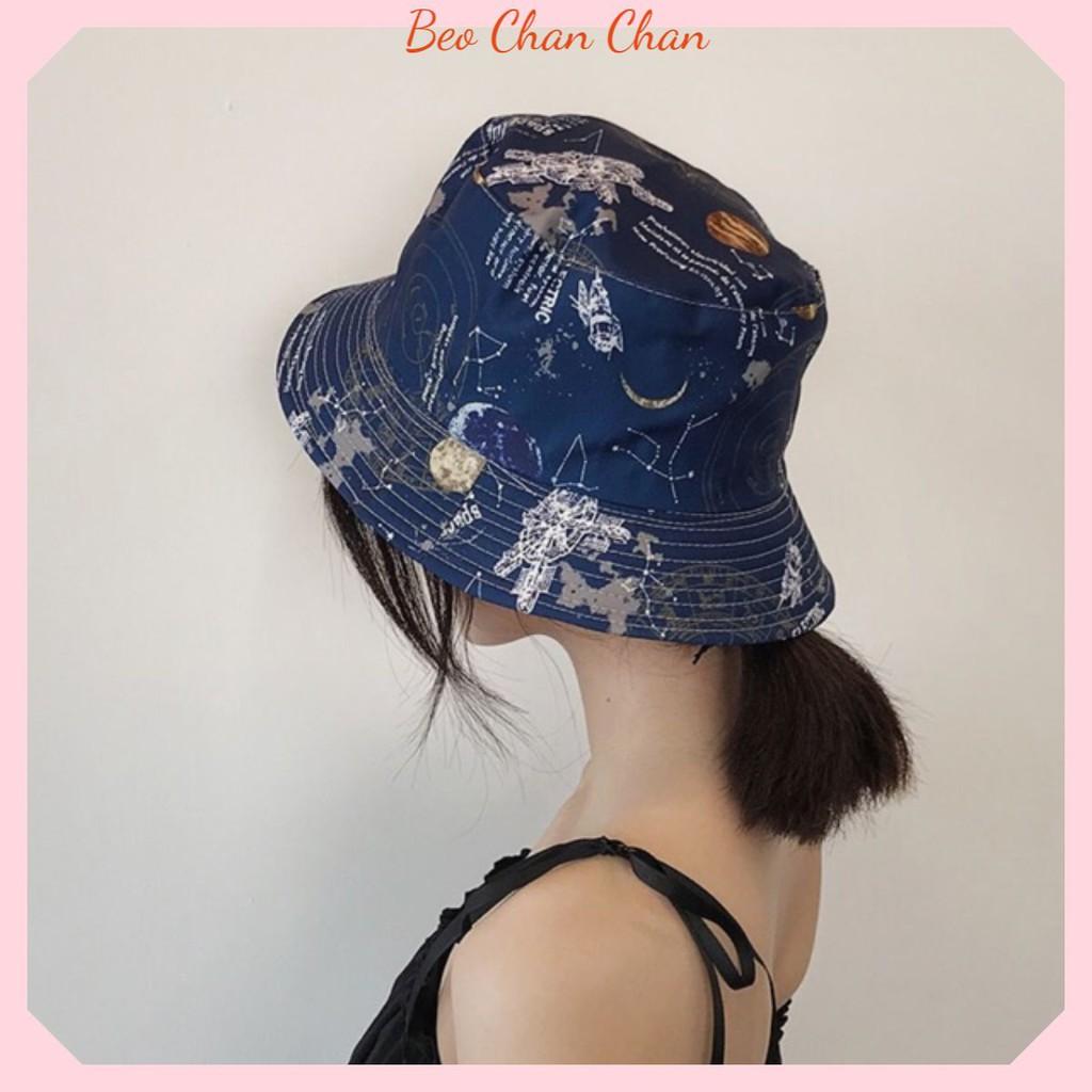 MŨ NÓN BUCKET ULZZANG ĐỘI 2 MẶT ĐEN - MẶT VŨ TRỤ hottrend - Camcamvintage