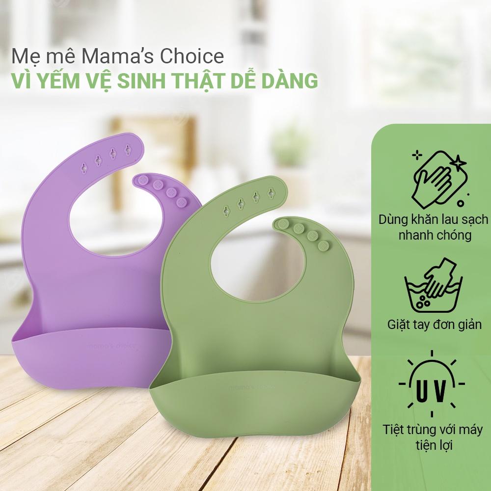 Yếm Ăn Dặm Silicone Mama's Choice Cao Cấp, Thiết Kế Đặc Biệt với Máng Chắn Thức Ăn và Nấc Điều Chỉnh Phù Hợp Với Bé