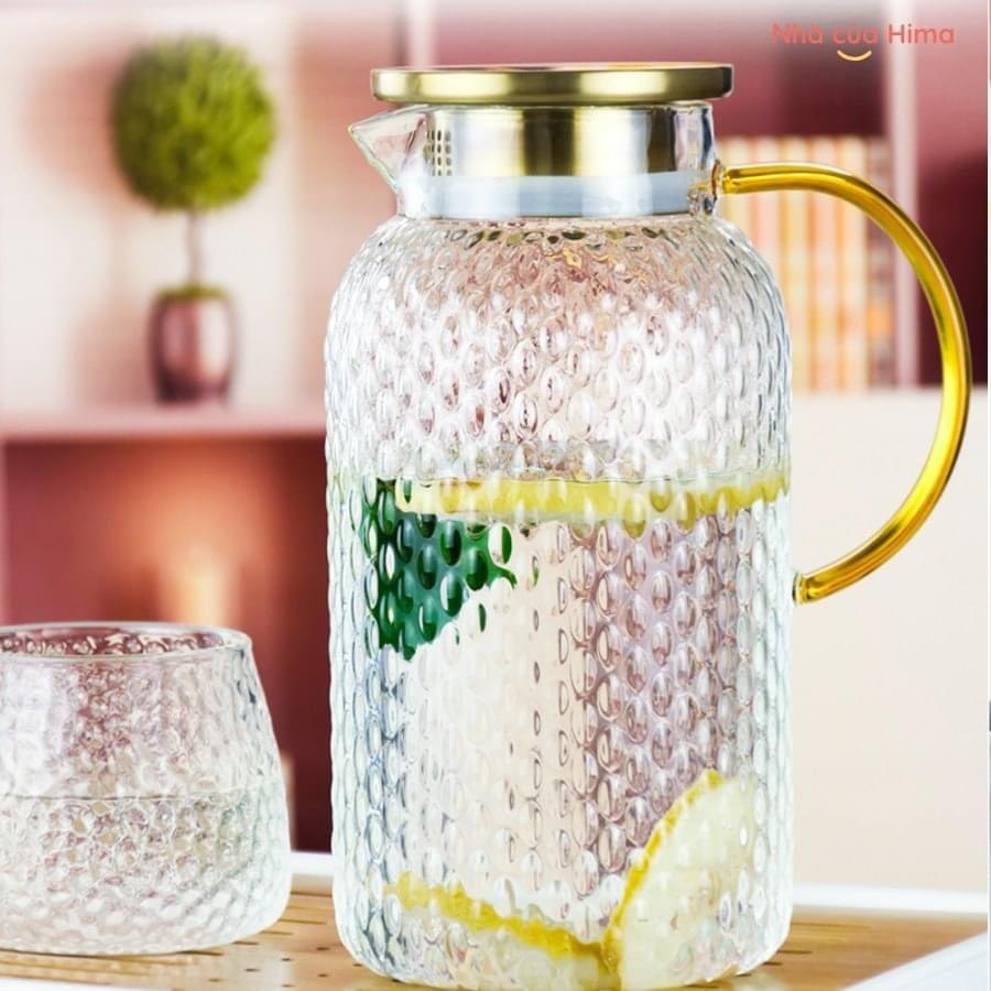 Bình đựng nước uống thủy tinh cao cấp vân sần dáng thẳng