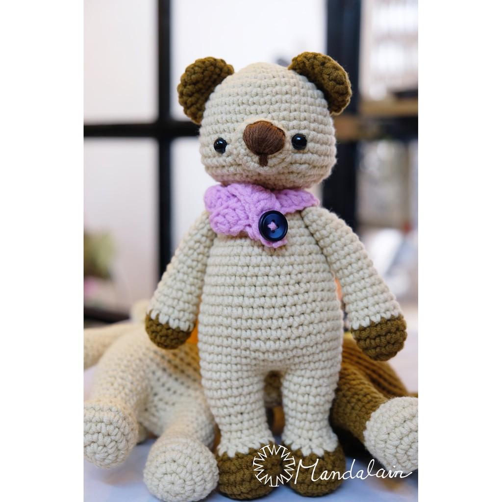 Thú len móc 23cm Amigurumi handmade hình gấu khăn choàng dễ thương