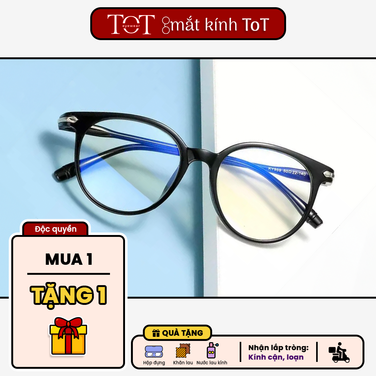 MUA 1 TẶNG 1 Gọng kính cận nam nữ TOTEYEWEAR mắt kính tròn gọng kính nhựa màu sắc thời trang TOT021
