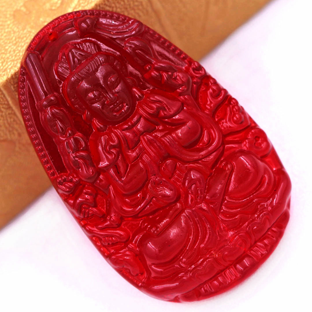 Mặt Phật Thiên thủ thiên nhãn 5 cm  pha lê đỏ kèm móc và dây chuyền inox, Mặt Phật bản mện, Quan âm nghìn tay nghìn mắt