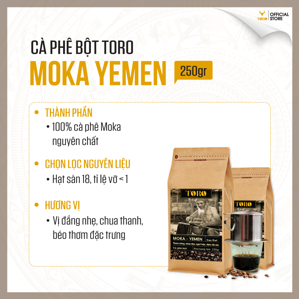 [750GR] Bộ Mix Cà Phê Bột Toro Moka Yemen &amp; Toro Super Gold Nguyên Chất 100% | 250GR &amp; 500GR/Gói | TORO FARM