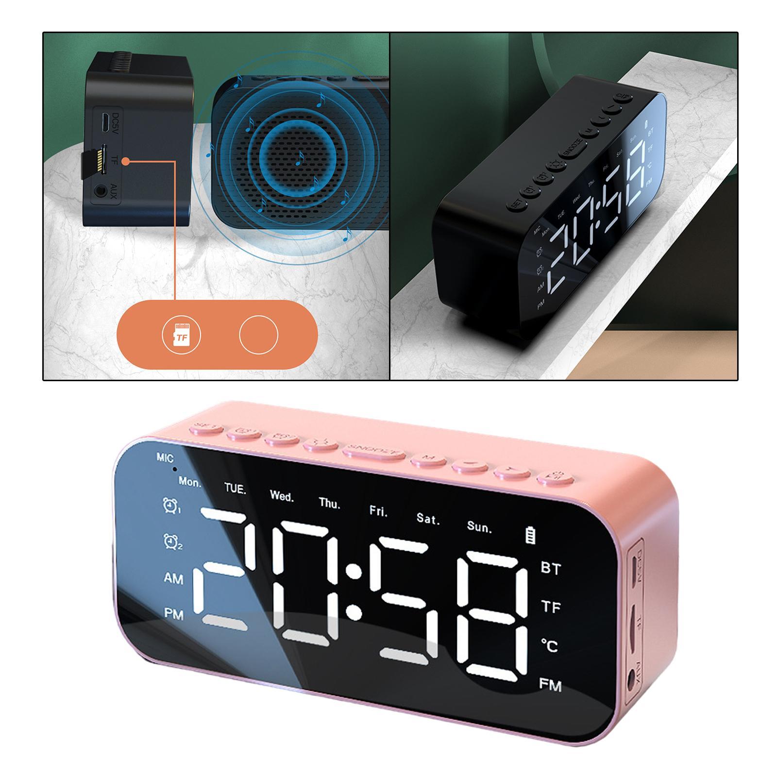 Bluetooth Speaker Mirror Calendar Stereo TF Card Night Light for Home Women pink