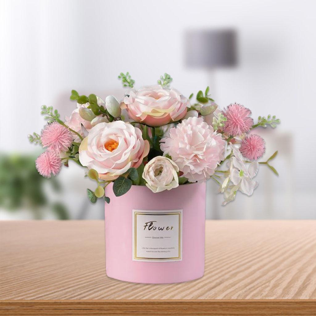 Artificial Flower Plants False Faux Fake Flowers in Vase Decorative with Pot Garden Home Office Table Party Decor