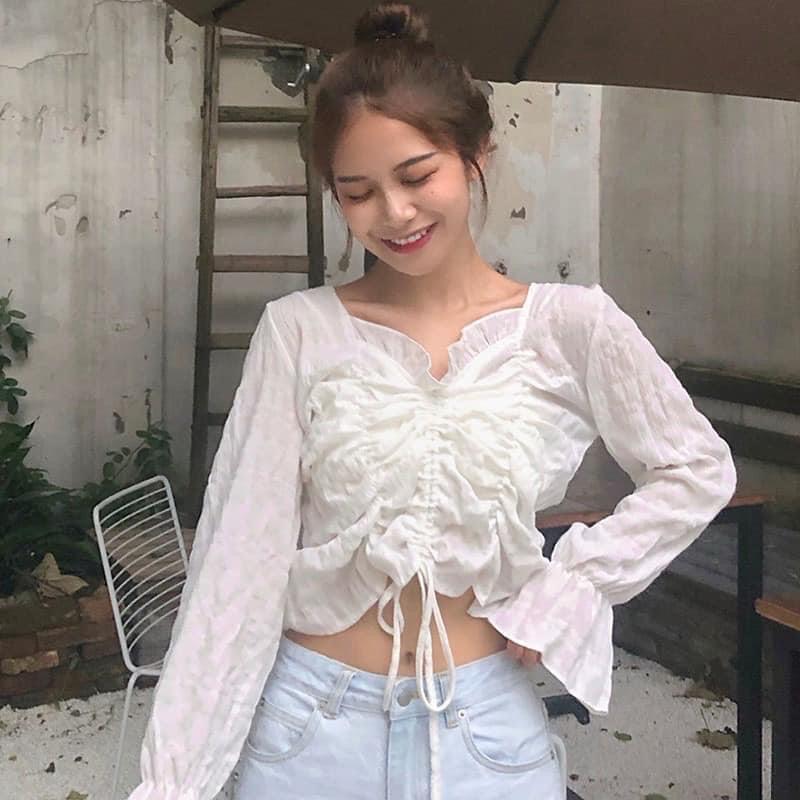 Áo croptop rút ngực tay dài thanh lịch