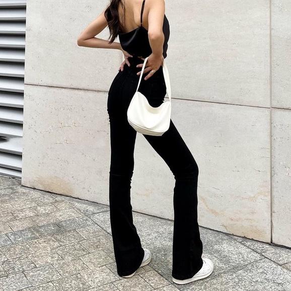 Quần Jean Ống Loe Đen Nữ Dài Sofm Wear Cạp Cao