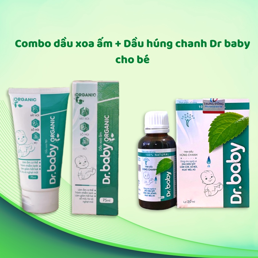 Combo dầu húng chanh Dr. Baby Và Dầu Xoa Ấm Dr. Baby Organic cho bé giảm ho hắt hơi sổ mũi giữ ấm cơ thể