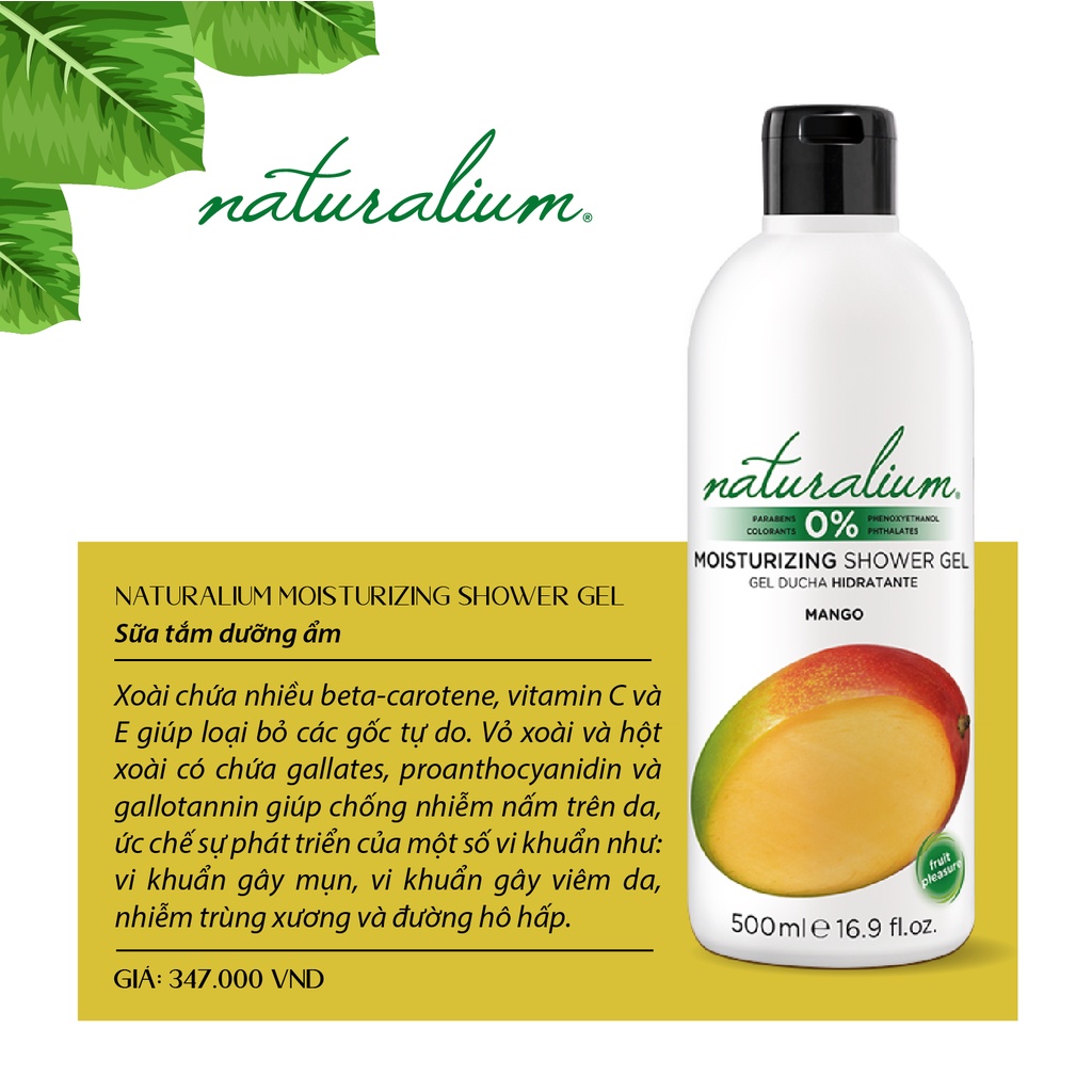 Sữa tắm dưỡng ẩm NATURALIUM hương xoài 500ml giúp giảm viêm da & dưỡng da trắng sáng mềm mịn