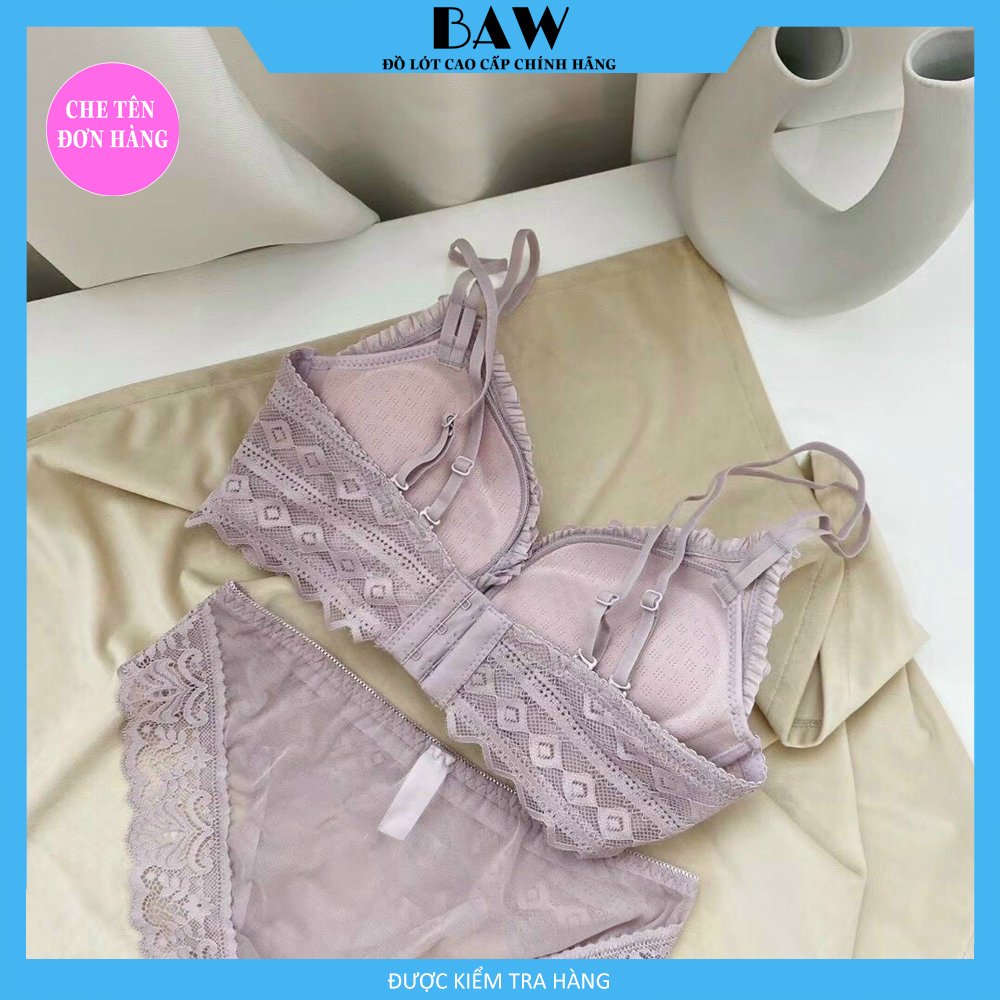 Bộ Đồ Lót Nữ Phối Ren, Áo Ngực Đệm Dày Nâng Ngực Tạo Khe Siêu Quyến Rũ Thương Hiêu Baw mã AN35