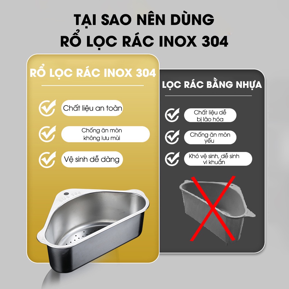 Rổ lọc rác bồn rửa chén ngăn tắc bồn rửa,không ghê tay | Khay lọc rác bồn rửa chất liệu INOX 304 siêu bền,chống hoen gỉ