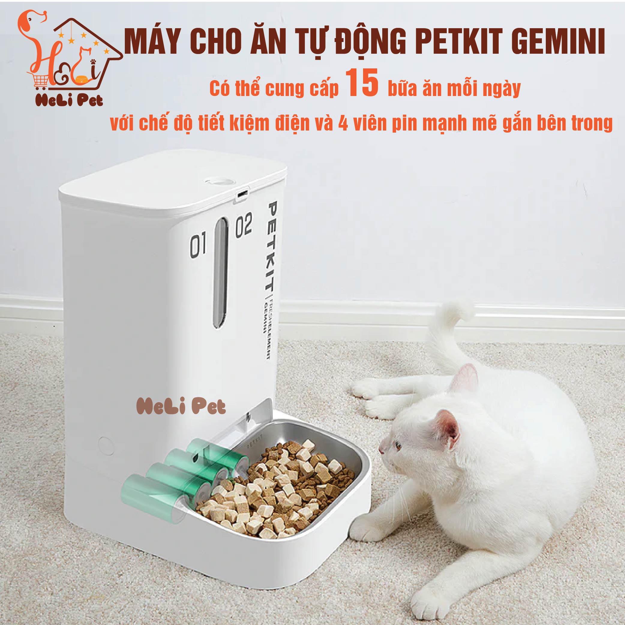 Máy Cho Mèo Ăn Tự Động, Máy Nhả Hạt Hai Ngăn, Máy Cho Chó Ăn Petkit Gemini