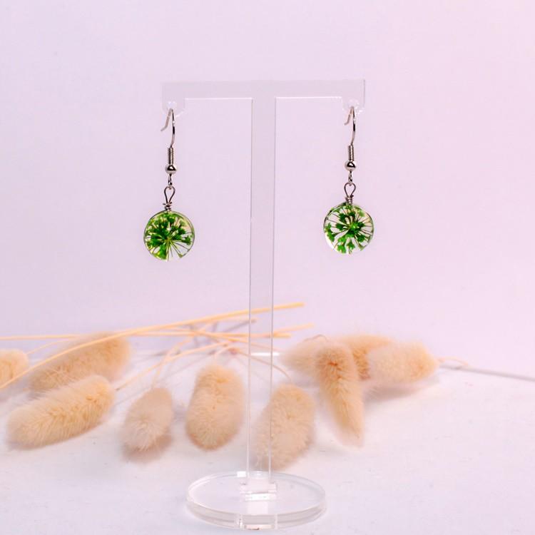 Bông tai handmade hình cầu bán nguyệt hoa khô resin epoxy trong suốt nhiều màu sắc