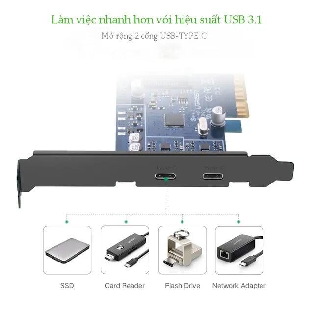 Ugreen UG30773US230TK Card PCI Express sang 2 cổng TYPE C 3.1 Cao Cấp - HÀNG CHÍNH HÃNG