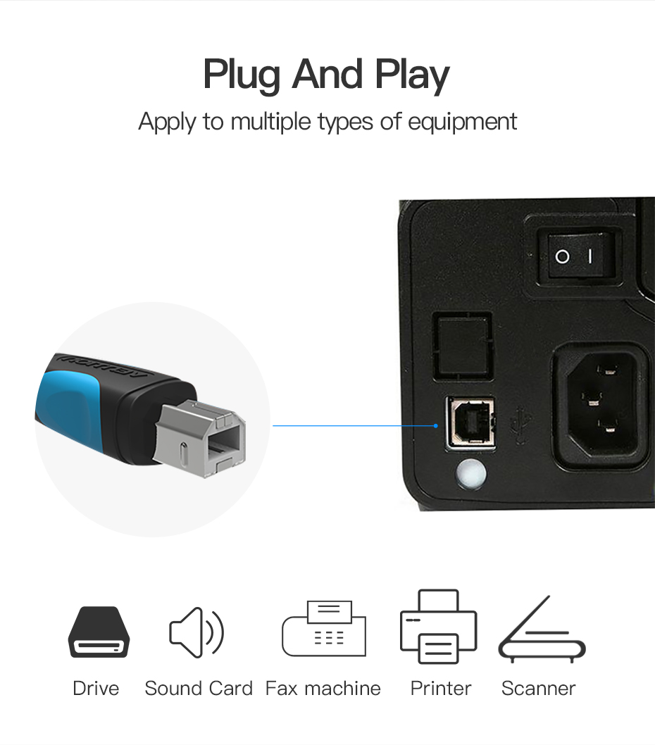 Cáp máy in USB 2.0 Vention VAS-A16 ( 1,5m-10m )