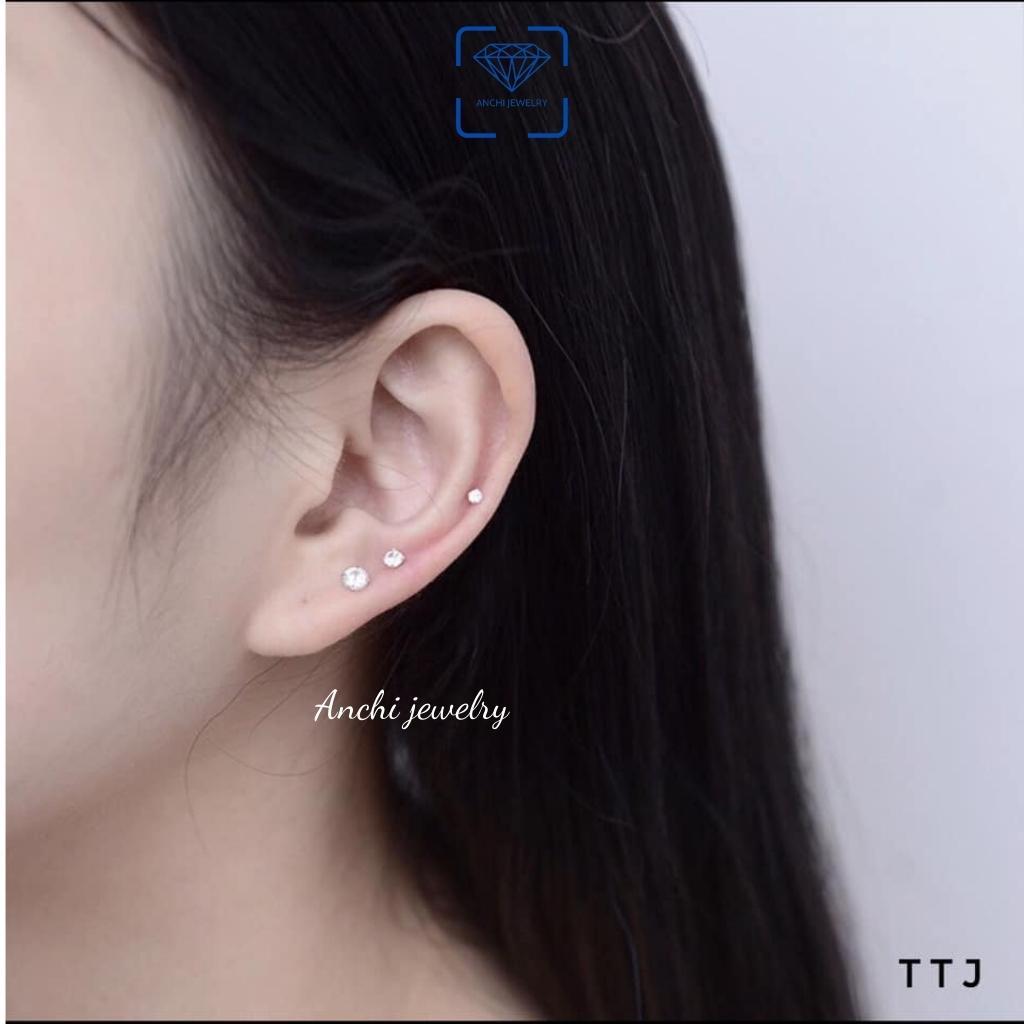 Bông tai nụ đá nam nữ bạc thật giá xưởng Anchi jewelry