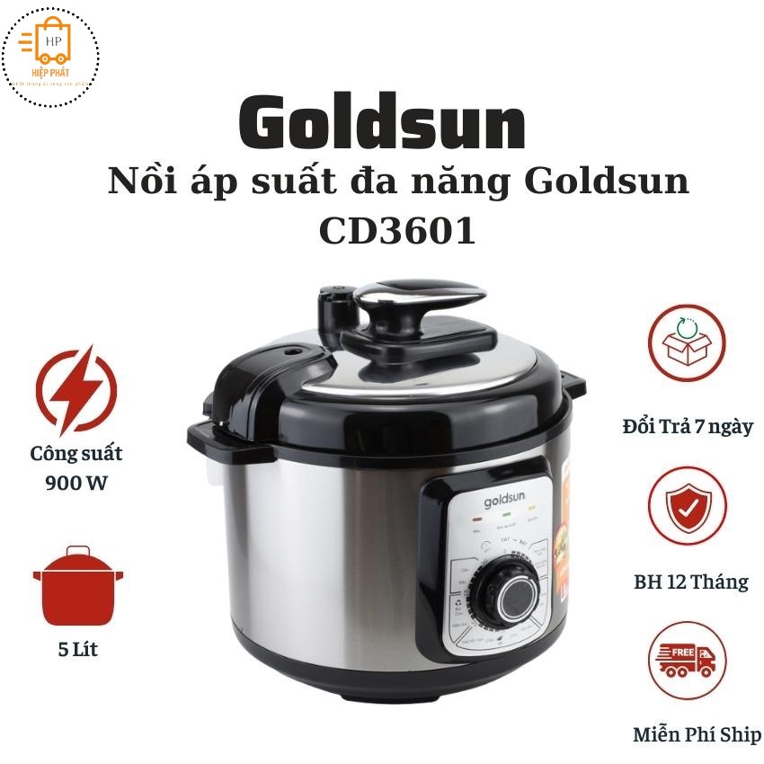 Nồi áp suất điện đa năng Goldsun CD3601, dung tích 5 lít, lòng nồi hợp kim - Hàng chính hãng