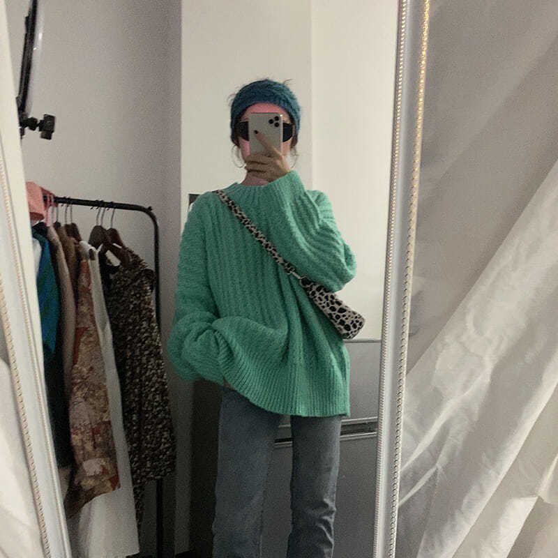 Áo len dáng dài oversize màu xanh mint thời trang Korea