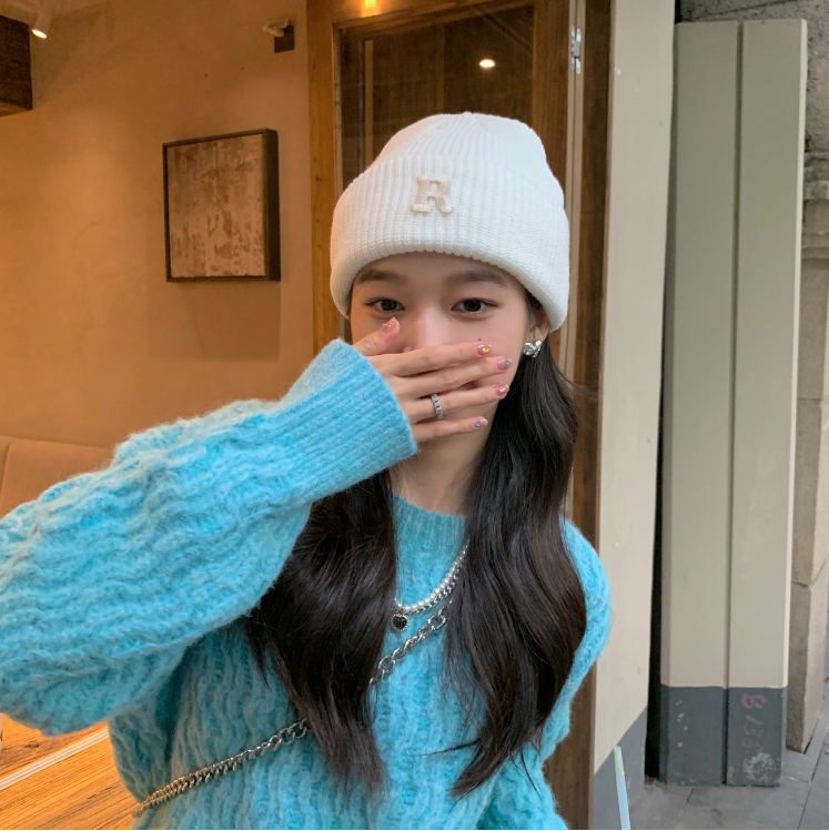 Mũ len nữ trùm đầu Beanie chữ R đi chơi chụp ảnh xinh màu trơn thời trang unisex quà tặng mùa đông đẹp rẻ