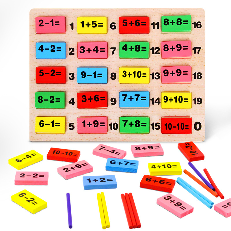 Đồ chơi domino phép tính 110 quân bằng gỗ - Domino toán học cho bé