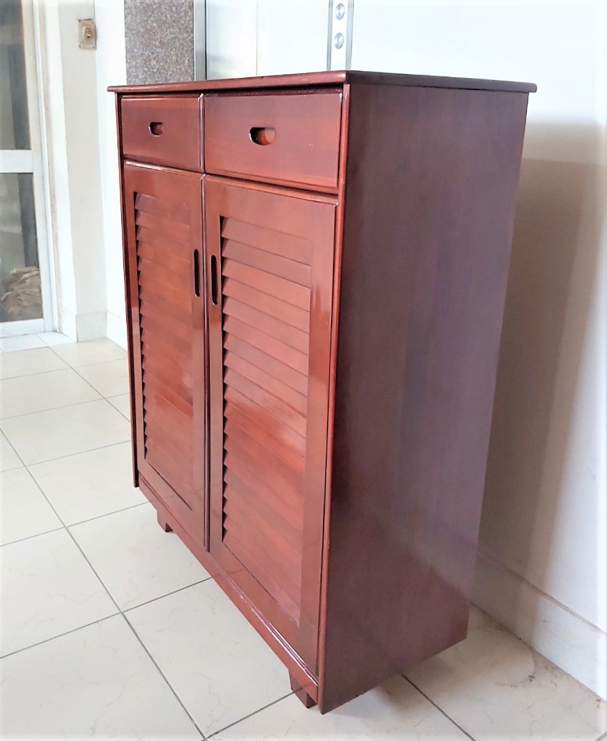 Tủ Giày Gỗ Ngang 94cm 2 Cánh Có Hộc, Tủ Trang Trí Gỗ Cao Su - Hàng VN Xuất Khẩu