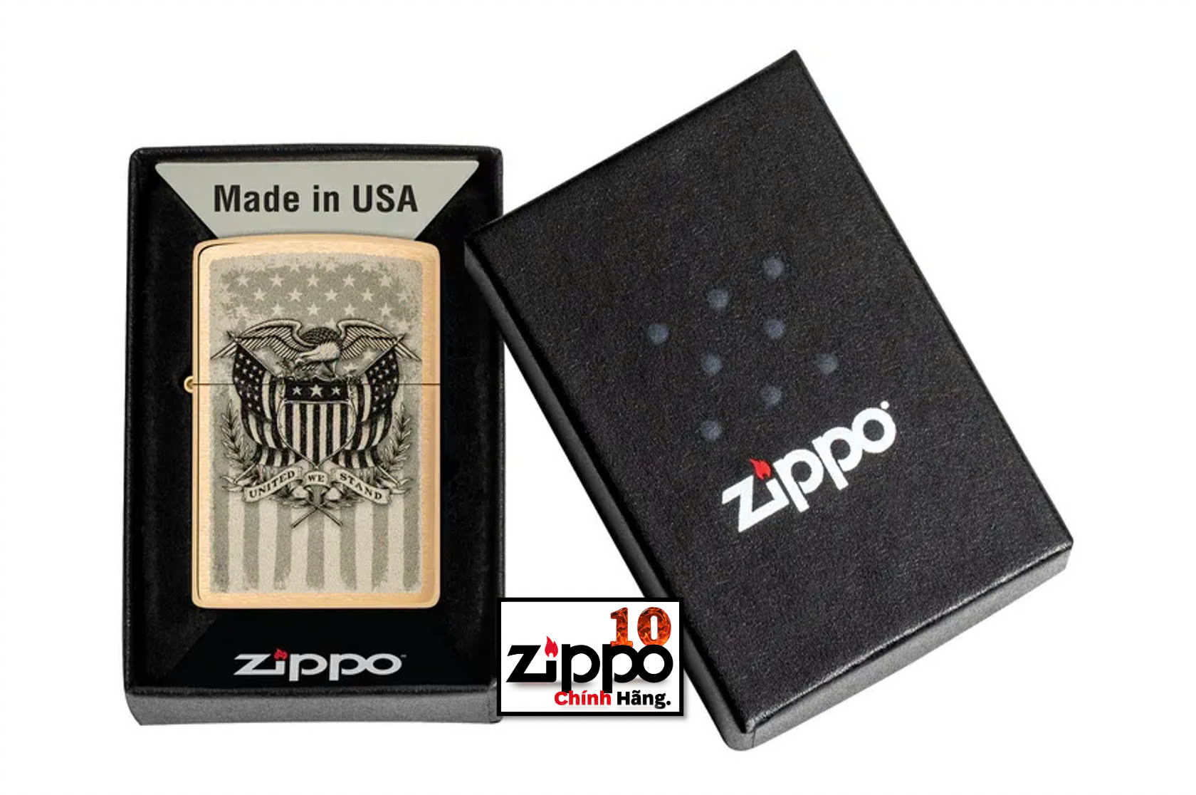 Bật lửa Zippo 46230 American Crest Brushed Brass - Chính hãng 100%