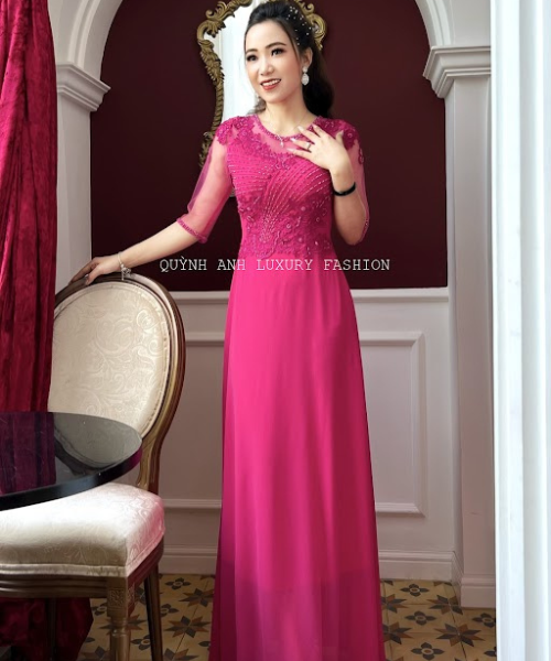 Đầm Dạ Hội Trung Niên Dự Tiệc Sang Trọng Hồng Sen Charmaine Dress